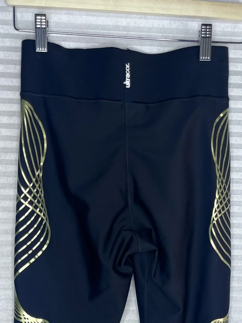 Ultracor High Waisted Women Athletic Leggings Gold Black Stretch Size Large